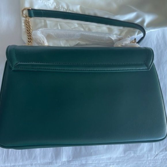 Gucci Rajah Chain Shoulder Bag Leather Medium Gold Dark Green Handbag Vitello NW - Picture 11 of 16